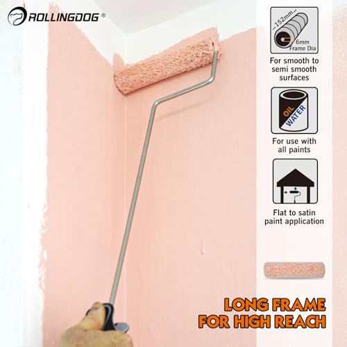 ROLLINGDOG 6 inch Long Paint Roller | Microfiber Rollers for Painting Walls and Ceilings, for Smooth to semi Smooth Surfaces - color: 6 inch paint roller