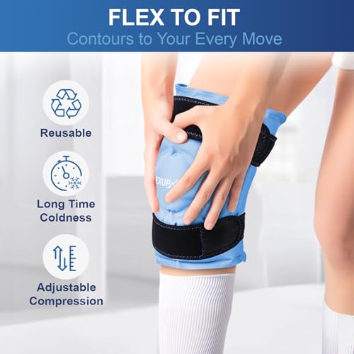 APEXUP Ice Pack for Knee Pain Relief, Large Reusable Wrap After Surgery, Flexible Gel Cold Pack for Injuries, Pain Relief for Back, Shoulder, Elbow, Ankle and Leg (Blue, L, 2PK) - size: Large-2PK, style: Blue