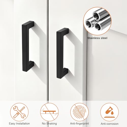 5 Pack Probrico Black Kitchen Cabinet Pulls,Stainless Steel 3inch Hole Centers Cabinet Handles,Stainless steel Square Corner Bar Black Dresser Drawer Pull Handles - color: Black, size: Hole Center: 76mm(3inch)