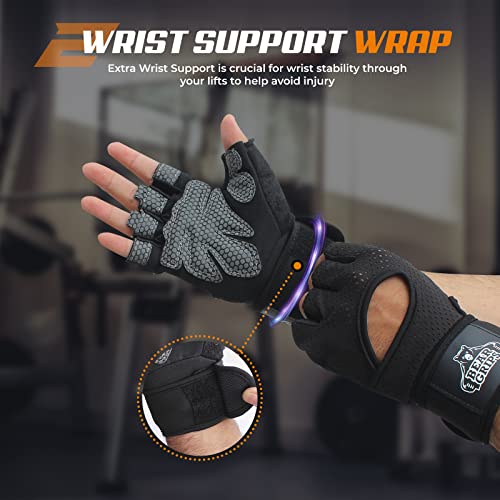 Bear Grips Weight Lifting Gloves for Men & Women | Half Finger Lifting Gloves | Full Finger Workout Gloves for Men | No Finger Exercise Gloves l Compression Weightlifting Gloves | Gym Gloves for Men - color: Wrist Support Black, size: Medium