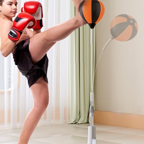 Boxing Reflex Bag with Spring Base, 50-59in Height Adjustable Reaction Training Ball for Home Gym, Includes Gloves & Bandage for Martial Arts Fitness Teens Adults - size: 110-130cm