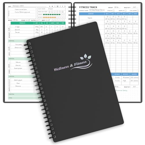 Wellness Planner & Fitness Log - Daily Diet & Health Journal with Weight Loss, Wellness Journal Notebook for Tracking Fitness, Sleep, Nutrition, Meal, Habits, A5(5.8 x 8.6 inch) (Black Silvery) - color: Black Silvery