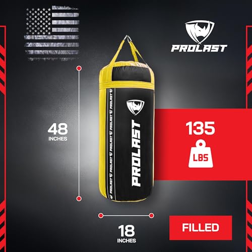 4Ft XL 135Lb Heavy Punching Kicking Bag for Adults, Boxing, MMA, Martial Arts, Muay Thai, Strength Training Equipment - color: Black / Yellow, size: Filled