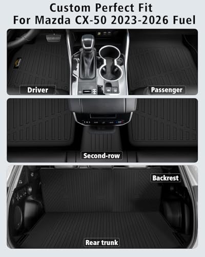 Floor Mats & Cargo Mat with Backrest Mat Custom for Mazda CX-50 2023-2025 2026 (Only Gas), Door Sill Guards, All Weather TPE Full Set Floor Liners Trunk Mat for CX-50 Fuel Accessories - size: For Mazda CX-50 Gas 2023-2026