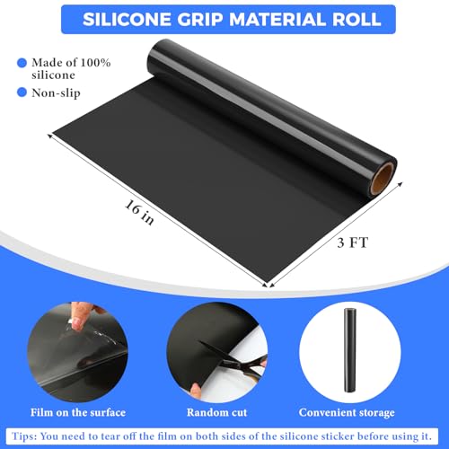 Drydiet Non Slip Material Roll 16 Inch x 3 Ft Non Slip Silicone Grip Material Roll Cut to Size Mat for Baking Counter Drawer Table Eating Aids(Black)