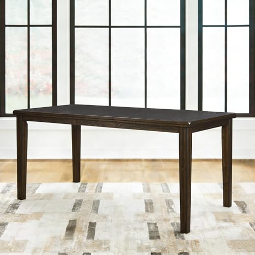 Signature Design by Ashley Wood Counter Height Extendable Dining Table | Durable hardwood & oak veneers, Space-saving 18-inch self-storing butterfly leaf, Seats up to 8 guests, Haddigan Series - color: Dark Brown, style: Counter Height Table