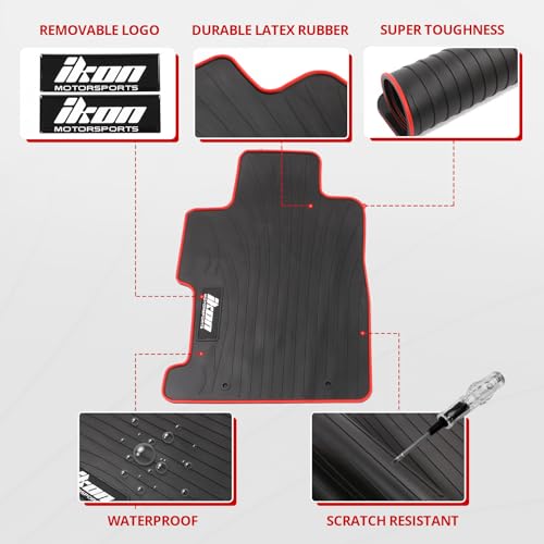 Fit 2006-2011 Honda Civic Coupe & Sedan Floor Mat Black w/Red Edge | IKON MOTORSPORTS, All Weather Easy Clean Interior Car Carpets Full Set 3 Pieces - color: Black w/ Red Edge