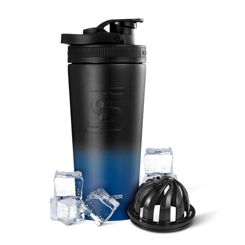 Ice Shaker Insulated Stainless Steel Shaker Bottle | 26oz, Navyblack | Cold for 30+ Hours | Insulated Cup with Twist-on Agitator | Odor-Free Bottle for Protein Shakes, Water, Smoothies, Cocktails - color: NavyBlack