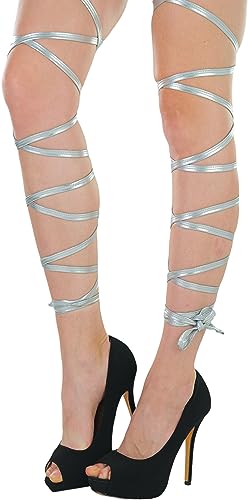 ToBeInStyle Women's Leg Wraps Ravewear Dancewear Elastic Straps Party Garter Music Festivals Costume Accessory Thigh High - color: Metallic Garter Wrap - Silver, size: One Size