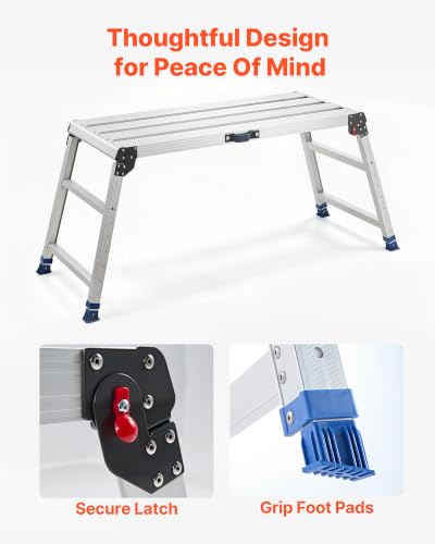 VEVOR Folding Work Platform, Adjustable Height 23-34.5 in, 40 x 18 in Aluminum Step Stool, 500 lbs Load Capacity, Heavy Duty Non-Slip Platform Ladder, Portable Work Bench for Painting, Maintenance