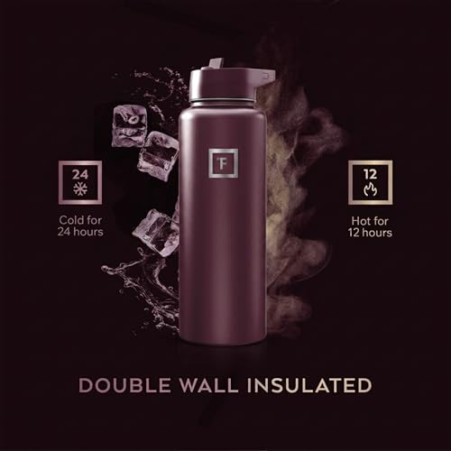 IRON °FLASK 40 oz Wide Mouth Water Bottle with Straw | Insulated Stainless Steel Sports Water Bottle with Leakproof Straw Lid - BPA Free, Cold 24 Hrs, Sweat Free (Burgundy) - color: Burgundy, style: Straw - 40 Oz (1 Lid)