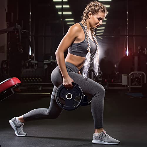 RitFit Weight Plates for Barbell, 2-Inch Olympic Rubber Grip Plates for Weightlifting and Strength Training in Home & Gym, Single, Pair and Sets