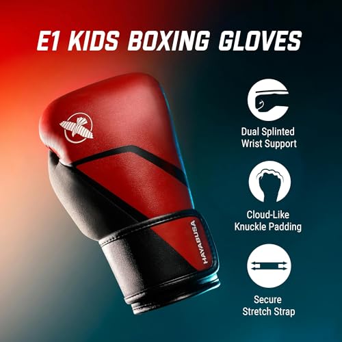 Hayabusa E1 Boxing Gloves for Kids, Youth and Teens - color: Red/Black, size: 6oz