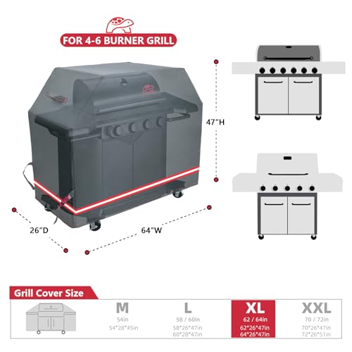 Turtle Life BBQ Grill Cover, 64 Inch Heavy Duty Waterproof 4-6 Burner Barbecue Gas Grill Covers for Weber Genesis Char-Broil Deluxe Royal Gourmet GA Series, Black - color: Black, size: EVO-64in