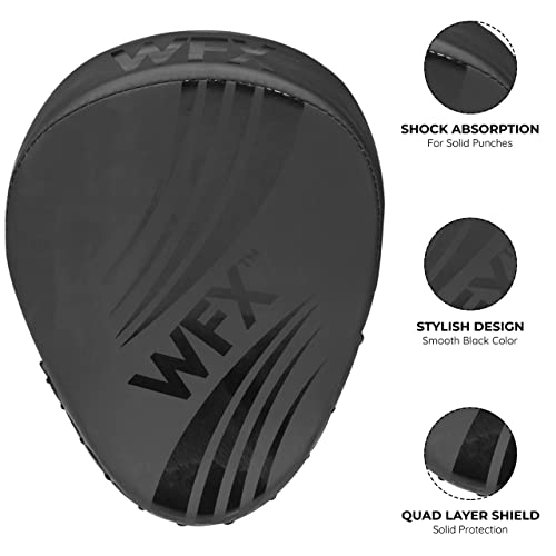 WFX Boxing Pads for Training - Curved Mitts for MMA, Kickboxing, Karate, Sparring & Martial Arts - Matte Black Leather Muay Thai Punching Pads