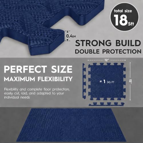 18pcs Puzzle Exercise Mat, 12.6"x12.6"x0.4", 18sqft EVA Interlocking Foam Floor Tiles, Protective, Water-Resistant Flooring for Home Gym & Workout Equipment - color: Deep Ocean Blue