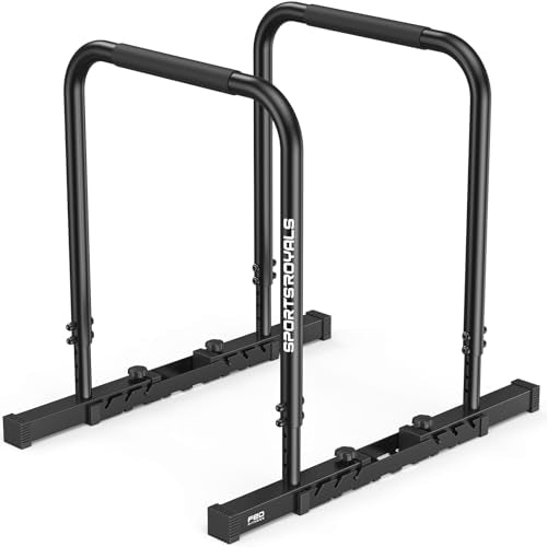 Sportsroyals Adjustable Dip Bar Station, Heavy Duty Parallette & Parallel Bars, 400LBS Stable Dip Stands for Home Gym, Calisthenics & Upper Body Workout Equipment - color: black