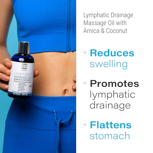 Arnica Coconut Lymphatic Massage Oil & Fibro Roller Lymphatic Massage Roller Ball Bundle, for Fibrosis Treatment, Manual Lymph Drainage & Post Surgery Recovery
