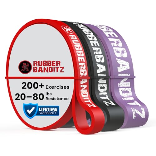 Rubberbanditz Combo Pull Up Assist Bands | Heavy Duty Resistance Exercise Bands for Powerlifting, Mobility, and Stretching | Resistance Bands for Working Out - color: Red, Black, and Purple, size: Pack of 3