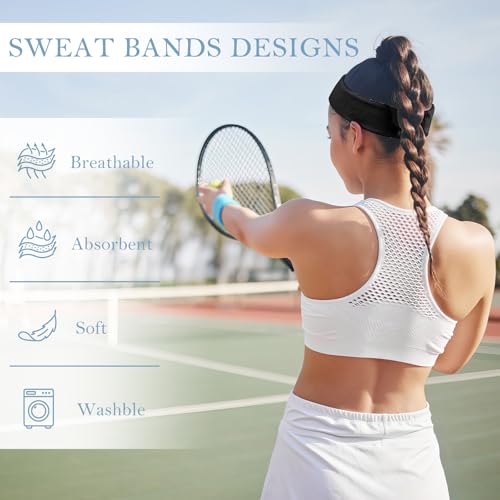 4 Pack Cotton Terry Sweat Headbands for Men Women Running Gym | 4 pack soft cotton terry headbands, Stretch 7 to 15 inches, Sweat-wicking, stays put for running, tennis, basketball & yoga - color: Black/Gray/Blue/Red
