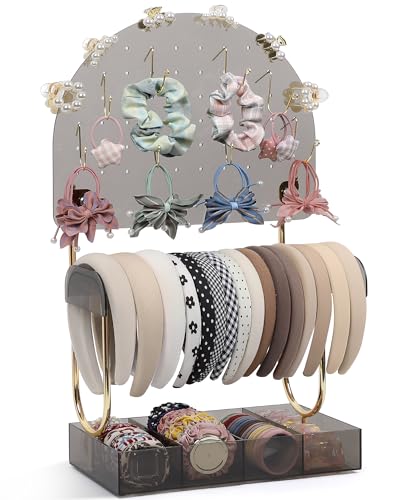 Keebofly Hair Accessories Organizer & Headband Holder Stand, Smoky Grey & Gold-plated - color: Half_moon Grey Acrylic & Gold-Plated