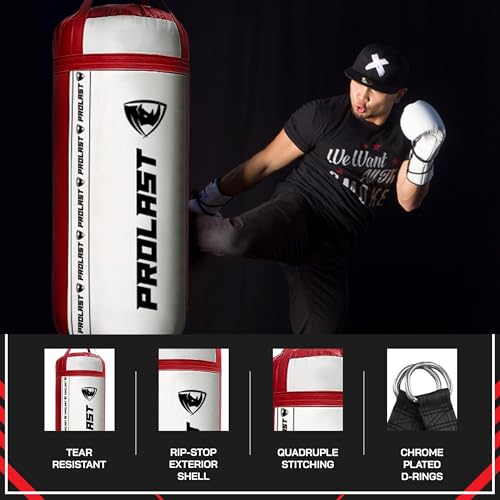 4Ft XL 135Lb Heavy Punching Kicking Bag for Adults, Boxing, MMA, Martial Arts, Muay Thai, Strength Training Equipment - color: White / Red, size: Unfilled
