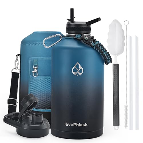 1 Gallon Water Bottle Insulated, Vacuum Stainless Steel Water Bottle Keep Cold 48Hrs, 128 oz Large Gallon Water Jug for Travel, Sport, Gym, Hiking with Carrier Bag, Indigo/Black - color: Indigo/Black, size: 128 Ounces