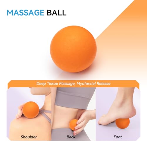 5 in 1 Foam Roller Set, High Density Patented Exercise Roller | Deep Tissue Massage Roller Stick, Massage Ball, Resistance Band for Pilates, Yoga, Whole Body Fitness Exercise, Orange - color: Orange
