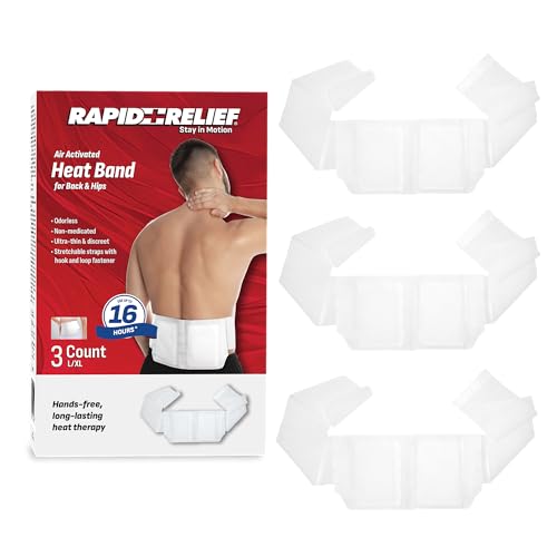 Rapid Relief Air-Activated Heat Bands for Lower Back Pain and Hip Discomfort, 3 Count – Flexible Back Heat Patch with Discreet Design, 8-Hour Heat Therapy for Aches, Soreness, and Tension