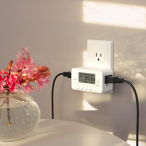 BN-LINK Digital Timer Outlet,7 Day Programmable Plug Timer for Light Indoor | 8 ON/OFF Programs 3 Prong Dual Grounded Outlets Timer , Vacation Mode, Light Switch for Lamps, Coffee Makers, Fans,15A/1875W - color: 2 Outlet, 1-pack