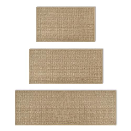 Artoid Mode Washable Non Slip Kitchen Rugs and Mats Set of 3, Rubber Backing Absorbent Kitchen Mats for Floor Front of Sink - 17"x29"+17"x36"+17"x47" - color: Linen, size: 17" x 29"/17" x 36"/17"x 47"