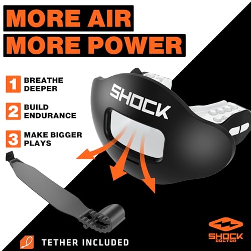 Shock Doctor Lip Guard, Adult and Youth Mouth Guard Football with Strap, Breathable Wide Opening Football Mouthpiece for Youth and Adults OSFA, Shock Doctor Mouth Guards, Max Airflow - color: White Fang
