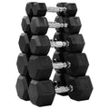 Fitvids Rubber Encased Hex Dumbbell Set Contoured Handle for Muscle Toning, Strength Building & Full Body Workout, 60LB, 100LB, 150LB and 550LB Set - style: 150LB Set (5-25LB Pairs)