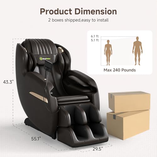 Real Relax Upgraded 2D SL-Track Massage Chair,Recliner Full Body Zero Gravity with 8 Auto Modes and Upgraded LCD Screen,Added Voice Broadcast,Headrest Cushion,Child Lock and Pause Button,Dark Brown - color: Dark Brown