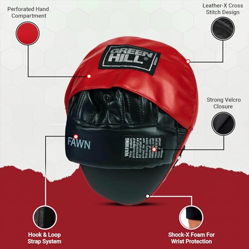 Green Hill Curved Boxing Focus Mitts for MMA, Muay Thai & Boxing - color: Red/Black