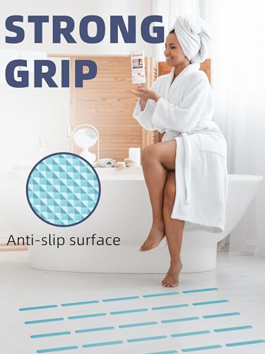 Secopad Original Anti-Slip Shower Stickers for Bathtub & Shower Floor, Strong Adhesive Safety Strips with Scraper Ideal for Families with Kids, Adults & Seniors, 12 PCS (Blue) - color: Blue