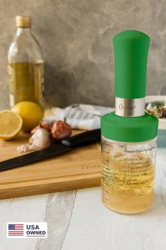 Cestari KItchen Glass Salad Dressing Shaker Bottle with Mixer Insert, 10 oz, Green – Leak-Proof Dispenser with Measurements and Recipes - color: Green