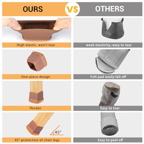 16-Pcs Square Silicone Chair Leg Floor Protectors, Thick & Durable | Protect Hardwood Floors from Scratches & Noise, Fit Dining Table & Bar Stool Legs (Fits 1-1/10" to 1-3/10") - size: L - 16 Pcs - Brown