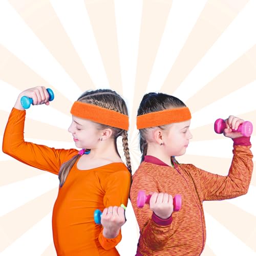 Bememo 36 Pcs Neon Sweatbands Set Soccer Party Favors Cotton Headbands Wristband Sweat Bands Soccer Mom Essentials for Football Fans Sporting Events 80 90s Glow Party - color: Orange, size: Small