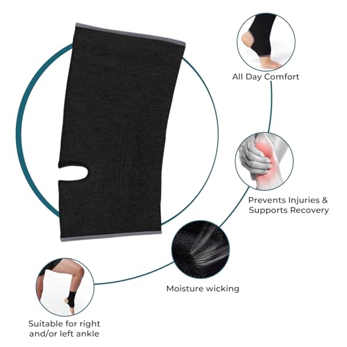 NEOTech Care Ankle Support Sleeve (1 Unit) - Open Heel, Light, Elastic & Breathable Knitted Fabric - Medium Compression - For Men, Women, Kids - Right or Left Foot - Black Color (Size S) - color: Black, size: Small (Pack of 1)