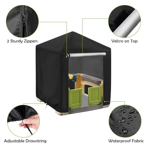Outdoor Playhouse Cover for Step2 Playhouse,Waterproof Kids Outside Play house Cover Outdoor Play Houses Covers for Kids - 56"L×56"W×60"H, Black - size: 56"L×56"W×60"H