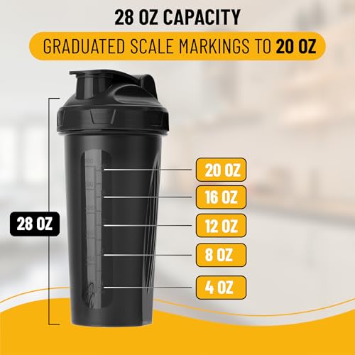 Mr. Pen- Shaker Bottles for Protein Mixes, 28 oz, Leak Proof | Shaker Cups with Stainless Steel Wire Whisk Ball for Protein Shakes and Pre Workout - color: Black