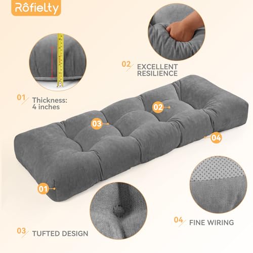 ROFIELTY Bench Cushion 42 Inch, Non-Slip Tufted Bench Cushion for Indoor Furniture for Bay Window, Entryway Bench, Piano Seat (Chenille-Gray, 42x16x4) - color: Chenille-gray, size: 42x16x4