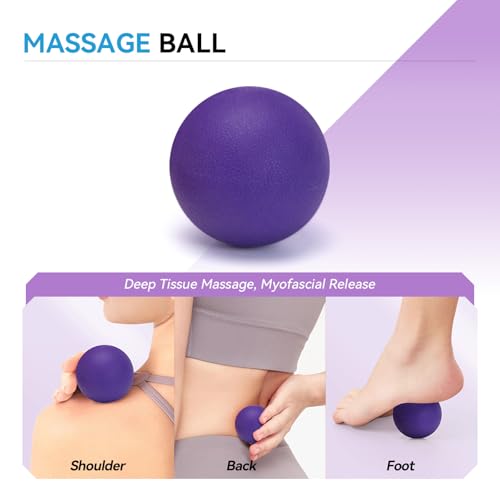 5 in 1 Foam Roller Set, High Density Patented Exercise Roller | Deep Tissue Massage Roller Stick, Massage Ball, Resistance Band for Pilates, Yoga, Whole Body Fitness Exercise, Purple - color: Purple