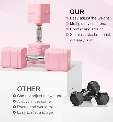 Adjustable Dumbbell Set for Women Men 7.5LB/10LB/15LB/20LB/25LB Pair | Stable Free Weight Hand Weights with Metal Handle for Home Gym Fitness Rehab Pilates Yoga Strength Training Equipments - color: Pink, size: 15LB SINGLE