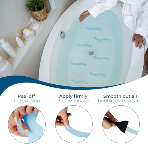 Anti-Slip Shower Stickers - Help Reduce Slipping in Bathtub & Shower, Blue Non-Slip Bath Strips, Strong Adhesive Bathtub Appliques Suitable for Homes with Kids, Adults & Seniors - 24 Pcs - Homergy - color: Dawn Blue