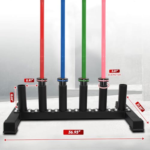 6-Bar Holder 2" Olympic Rack, Floor Stand for Home Gym | Holds Olympic, curl, trap, axle bars. Protective sleeves. 24 lbs. No wall mount. Easy assembly, fits small spaces.