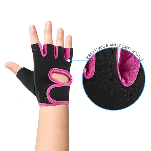 Luwint Kids Fingerless Workout Gloves - Anti-Slip Fitness Mitten for Children Cycling Yoga Weightlifting, 1 Pair - color: Red, size: Small