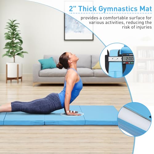 Gymnastics Mat, 3FTx6FT / 4FTx8FT 2" Thick Folding Kids' Gymnastic Tumbling Mat for Home Gym Exercise & Play - color: 3x6FT-Light Blue