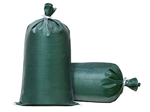Sandbags - Extra Durable Empty Green Woven Polypropylene Sand Bags w/Ties, Max. UV Protection, 14" x 26" (20 Count) - color: Green, size: 14x26 Inch (Pack of 20)